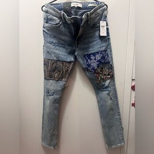 Guess Blue Skinny Jeans with Artistic Patchwork